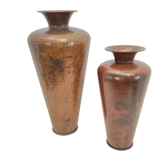 Pair of Tall Hammered Copper Vases Arts & Crafts Mission Style
